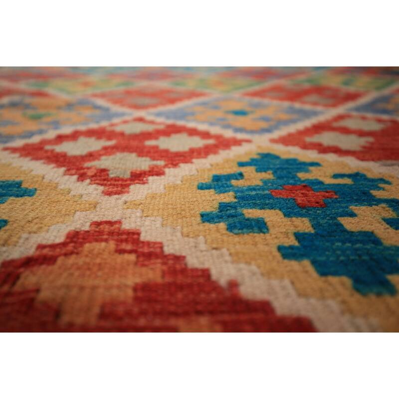 All-Over Trellis Kilim Area Rug Hand-Woven Wool Carpet - 8'9" x 11'4"