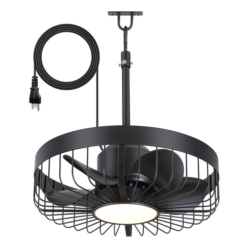 19" Waterproof Plug-in Outdoor Ceiling Fan with Light and Remote(5-Blade)