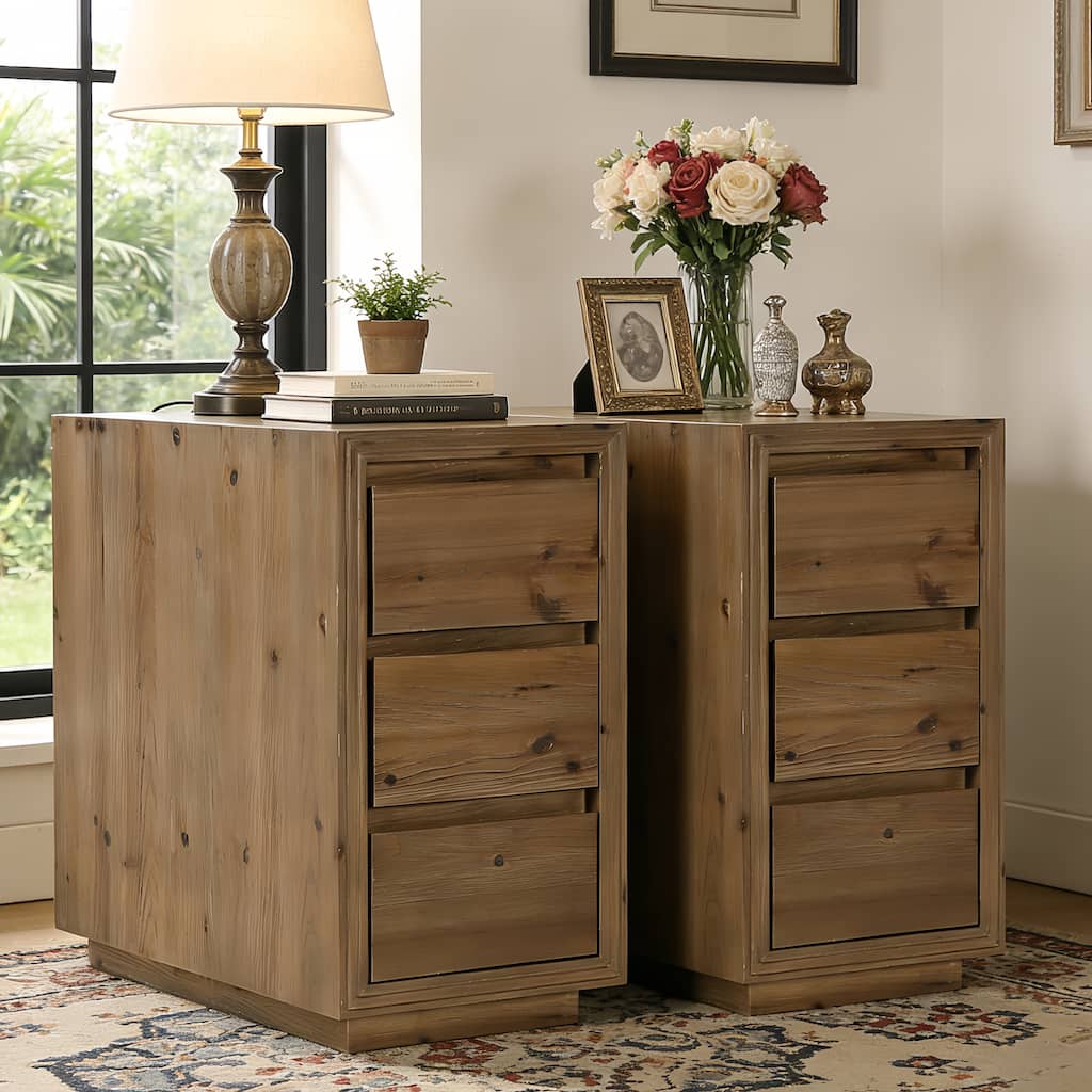 Solid Wood End Table with 3 Drawers, 23.62" H, No Assembly