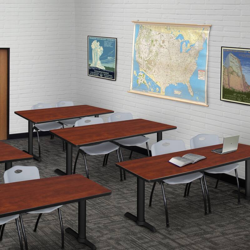 72" x 24" Training Table- Cherry & 2 'M' Stack Chairs- Grey