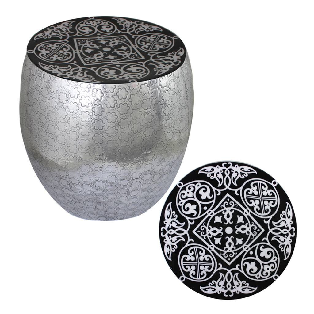 Eccentric Black Damask Art Metal Stool By Entrada