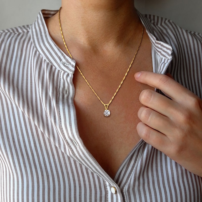 Miadora 1ct TW Lab-Grown Diamond Solitaire Pendant Chain 14k Yellow Gold