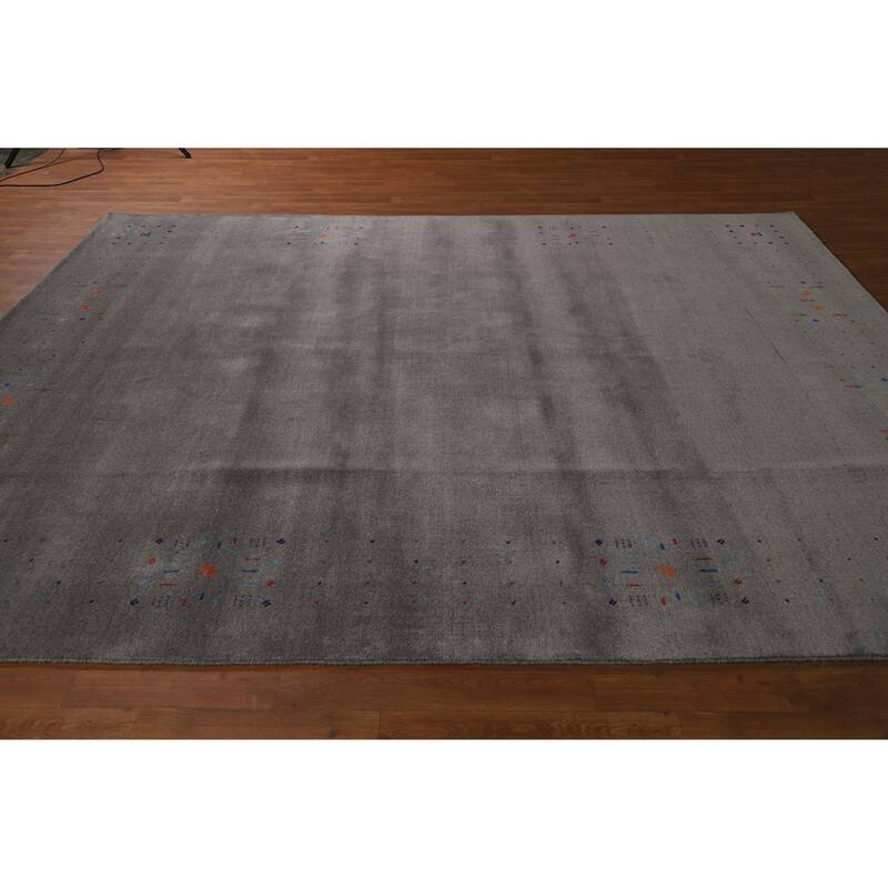 Hand Knotted Oriental 100% Wool Carpet Tribal Animal Pictorial Greys & Charcoal Gabbeh Area Rug - 10' 1'' X 8' 1''