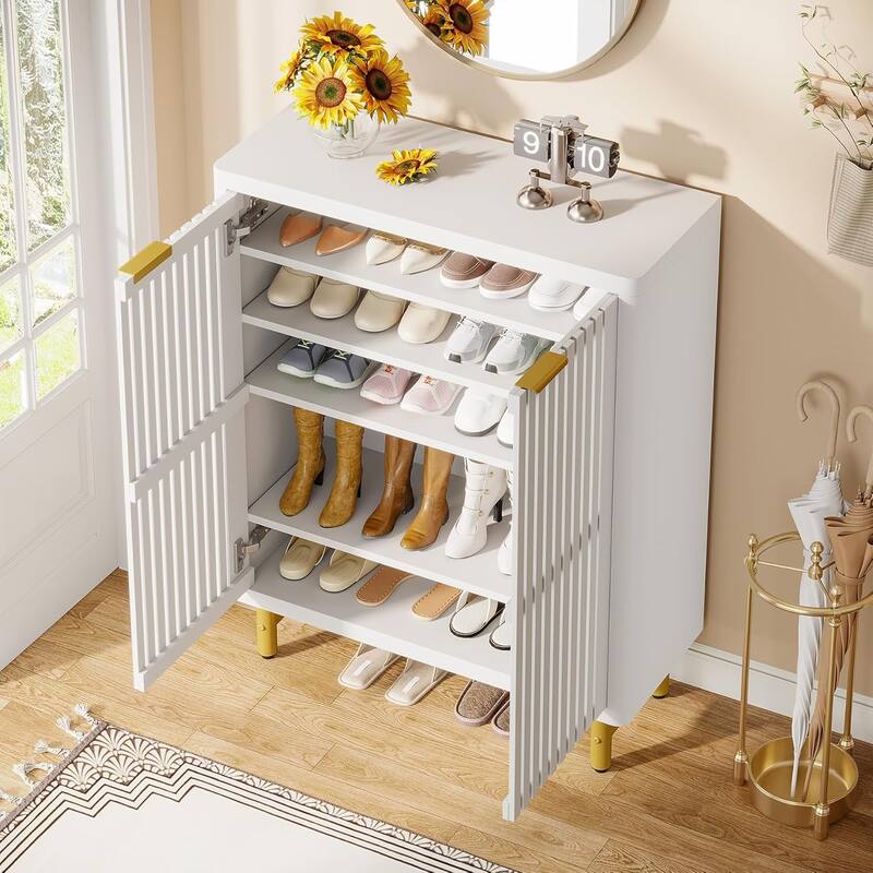 6-Tier Shoe Cabinet with Shutter Doors Adjustable Shelves Wooden Storage Cabinet for Entryway/Hallway/Closet/Living Room