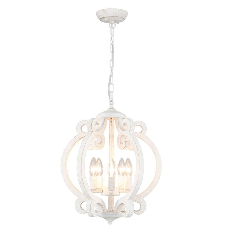 5-Light Candlestick Vintage Hanging Linear Chandelier Lighting Island Chandelier for Kitchen Island - Vintage White