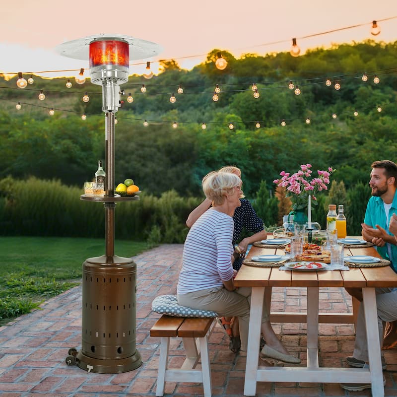 Outdoor Metal Propane Gas Patio Heater with Wheels and Drink Stand