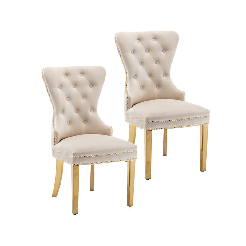 Porthos Home Caily Tufted Velvet Dining Chairs with Gold Chrome Legs, Set of 2