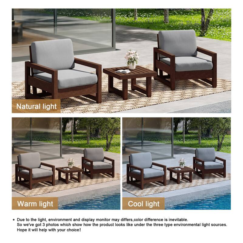 3-Piece Teak Wood Chair Outdoor Patio Conversation Set with Table