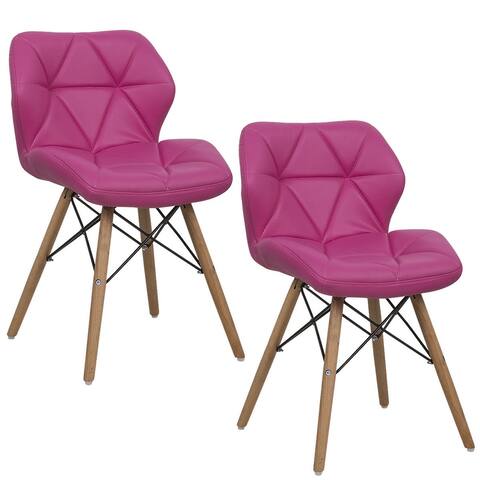Costway 2Pc Pu Leather Armless Dining Chairs Wood Legs Rose Red