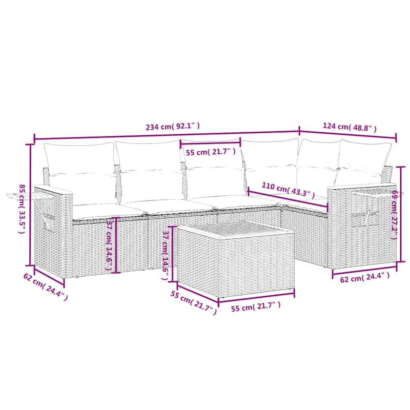 vidaXL Patio Sofa Set with Cushions Outdoor Conversation Furniture Poly Rattan