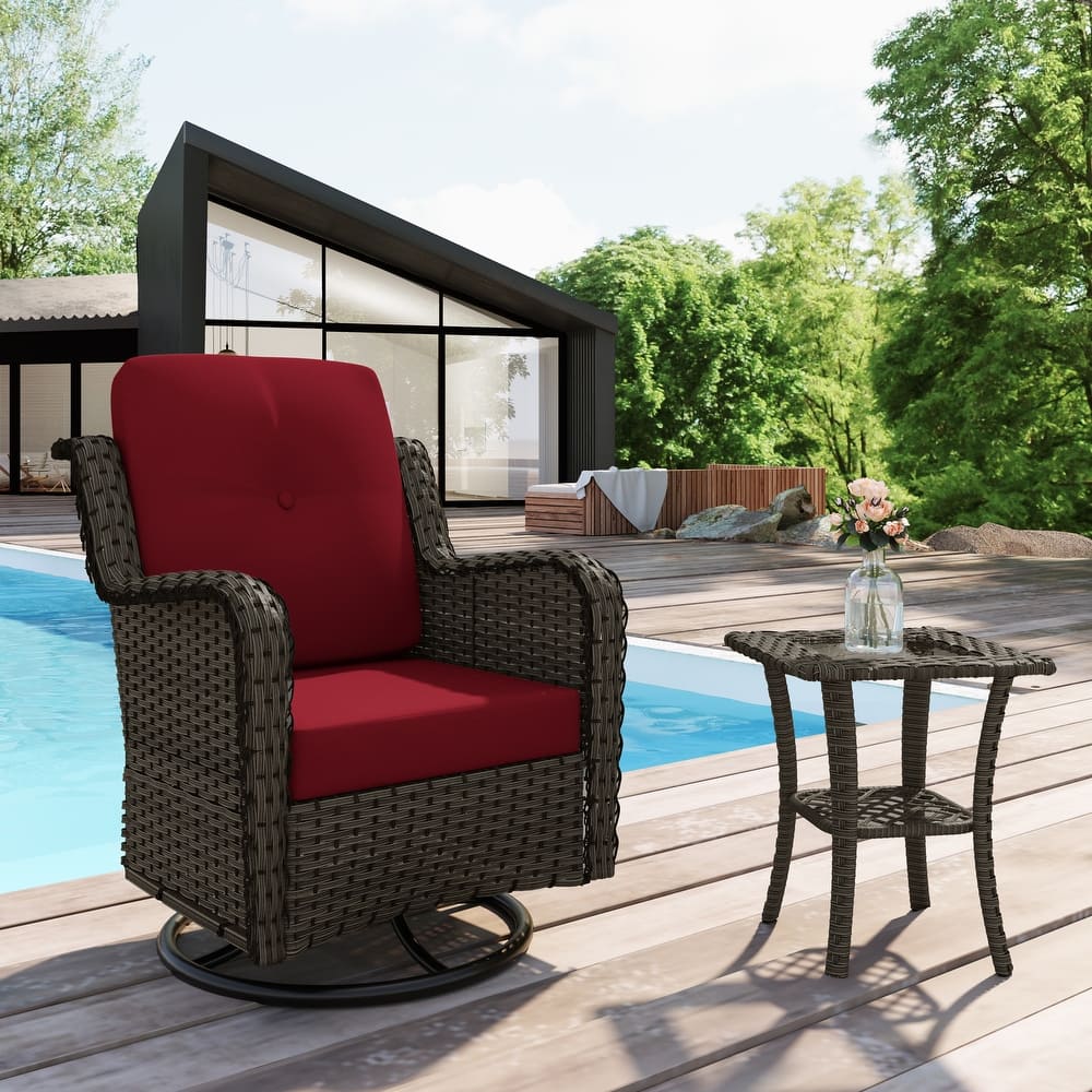 Outdoor Rattan Wicker Swivel Rocking Chair With Cushions