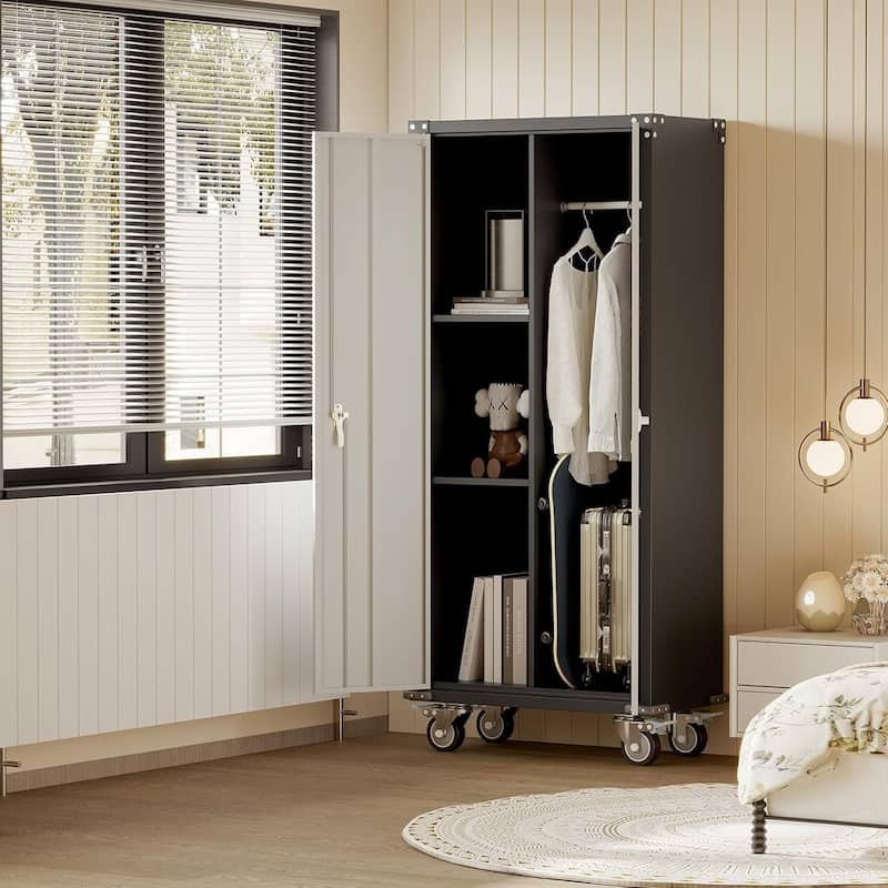 71" H Metal Locker Storage Cabinet with Wheels for Office Shop Home - N/A
