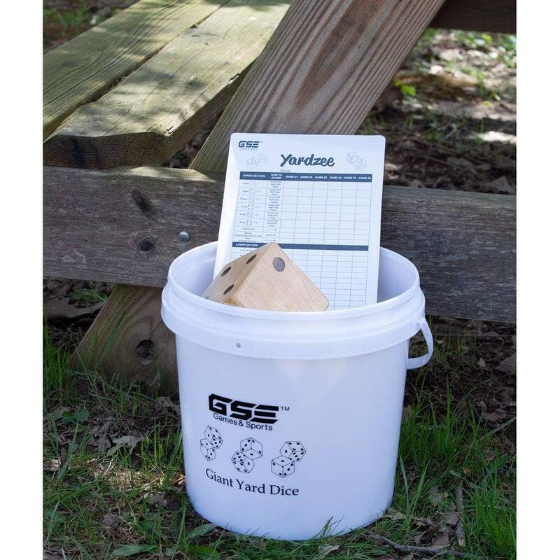 GSE™ 3.5" Rubber Hardwood Giant Yard Dice Set with Bucket and Yardzee & Farkle Scorecard - Giant Dice Set