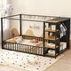 preview thumbnail 1 of 10, Safety Design Metal Frame Floor Bed with Wardrobe, Many Storage Shelves, Full Size, Black Black