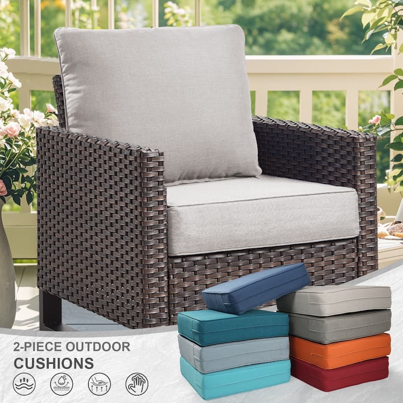 Luxury 6" Outdoor Cushions for Patio Furniture, 24x24x6 Cushion Set, Fade Resistant Replacement Cushions with Removable Cover
