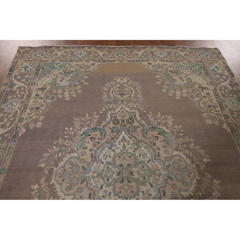 Distressed Tabriz Persian Vintage Area Rug Hand-Knotted Wool Carpet - 6'9"x 9'2"