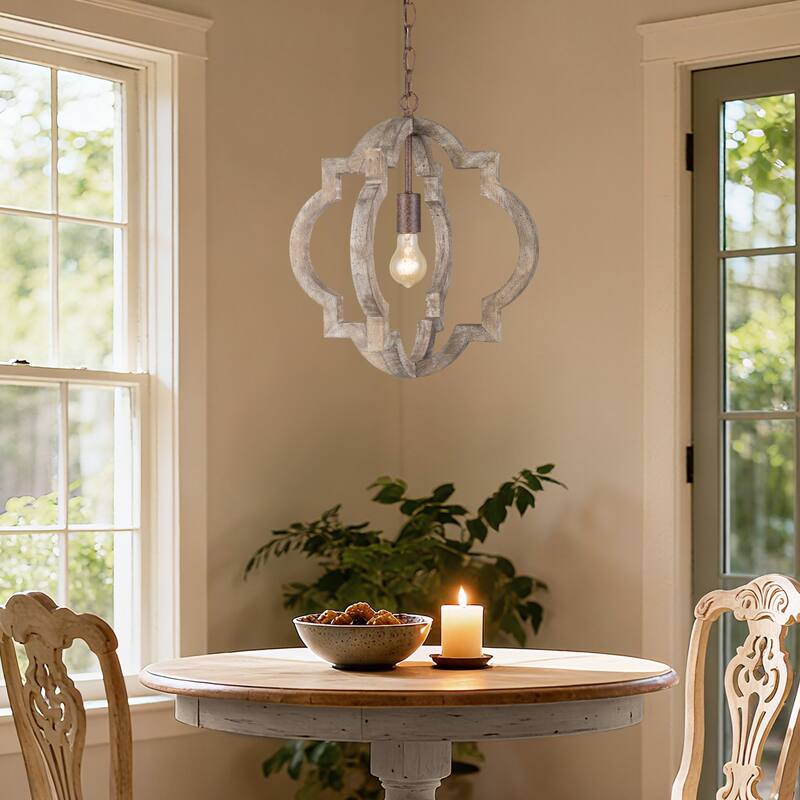 Farmhouse Rustic Wood Lantern Chandelier for Kitchen Island Dining Room