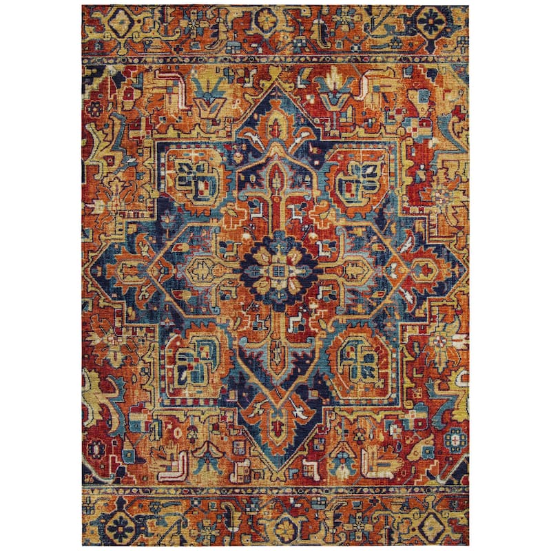 Machine Washable Indoor/ Outdoor Traditional Boho Chantille Rug