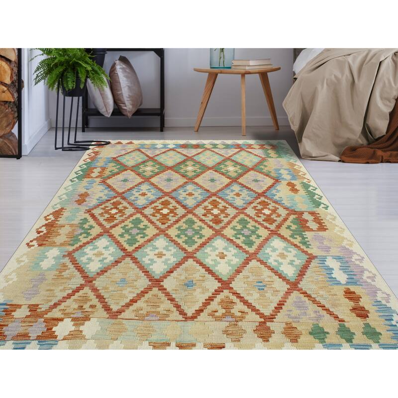 Sun Faded Flatweave Rosann Red/Ivory Rug - 5'0" x 6'7"