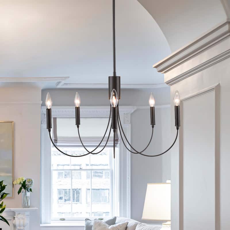 5-Light Farmhouse Round Large Candle Chandelier for Dining Room Lighting