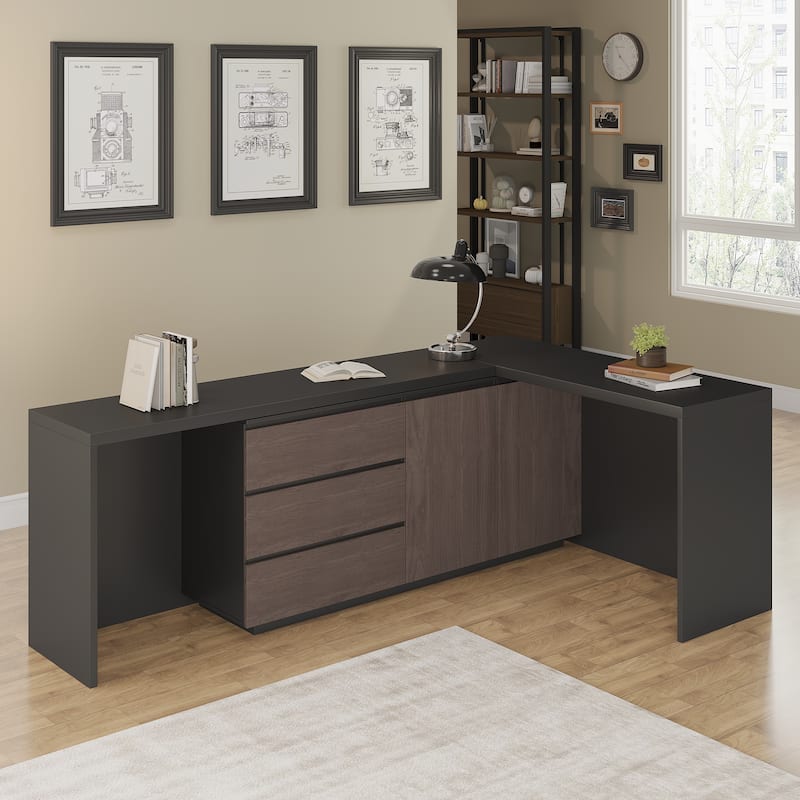 135'' Modern Home Office Expandable Dresser Desk with Storage Drawers and Cabinet
