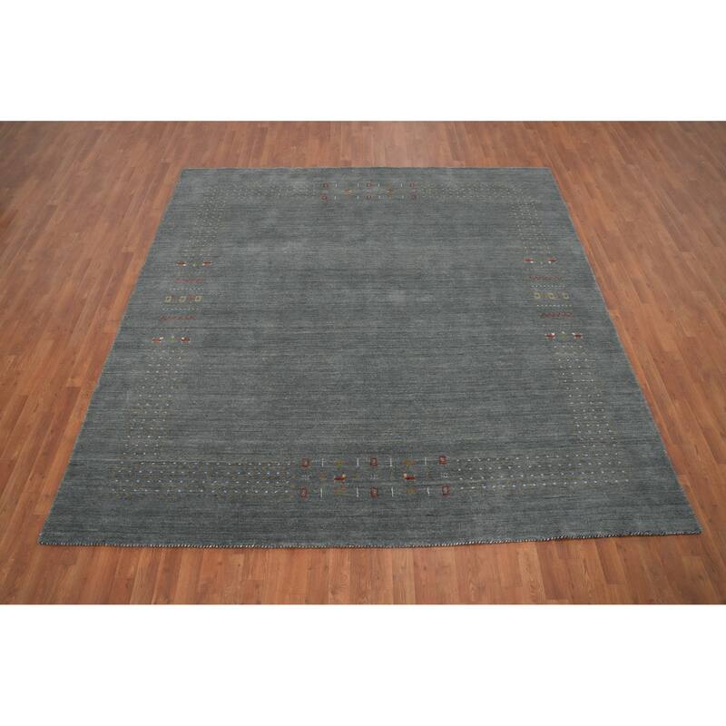 Hand Knotted Oriental 100% Wool Carpet Tribal Animal Pictorial Greys & Charcoal Gabbeh Area Rug - 8' 9'' X 8' 10''