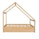 preview thumbnail 12 of 11, Natural Full Size Wooden House Bed With Trundle and Roof for Kids, Boys and Girls
