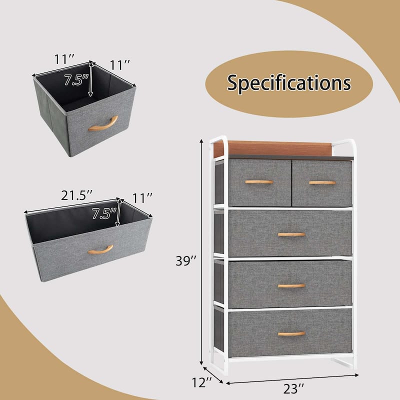 Costway 5-Drawer Dresser Storage 4-Tier Organizer Tower Steel Frame