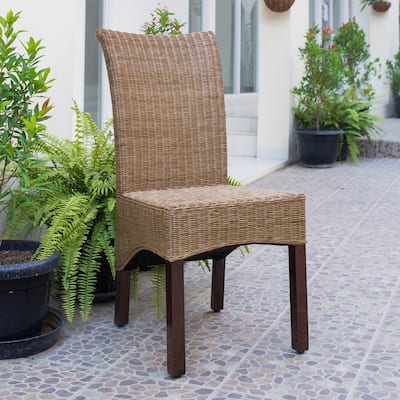 Rattan Dining Chairs - Wicker Accent Chairs - Elegant Mahogany Frame - Set of 2 - Classic Home Decor - 40