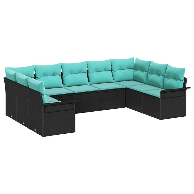 vidaXL 9/10 Garden Sofa Set with Cushions Black/Brown/Grey Poly Rattan - 113.8 x 73.8 x 27.2