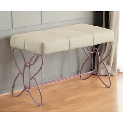 32" White and Purple Tufted Faux Leather Upholstered Bench - White and Purple