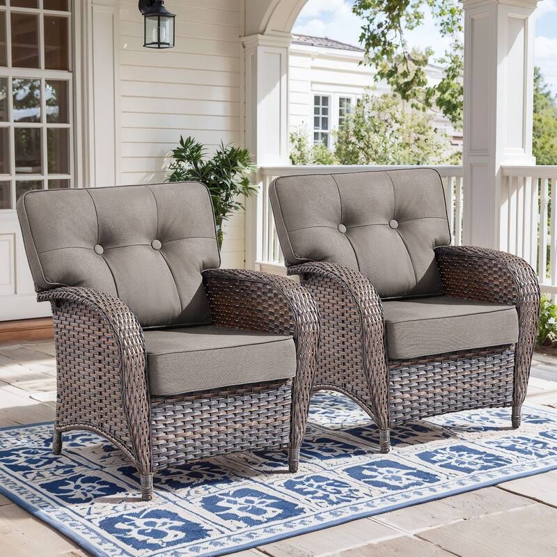 Gymojoy Wide T-Shaped High Back Outdoor Chairs Set with 5-inch Cushion for Patio & Balcony - Grey - 2-Piece