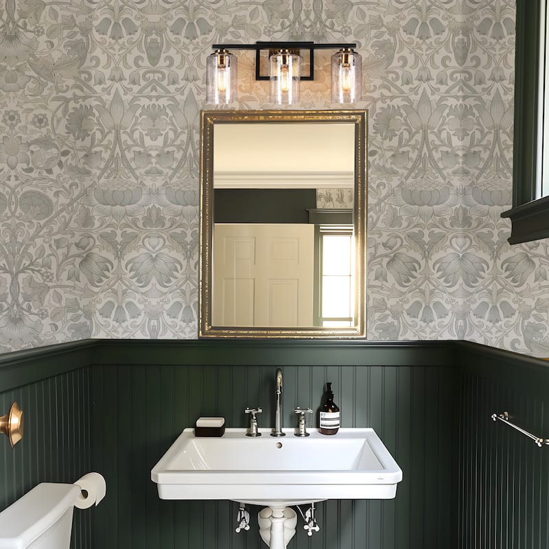 Modern Black Gold 3-Light Bathroom Vanity Lights Wall Lighting with Seeded Glass Shade