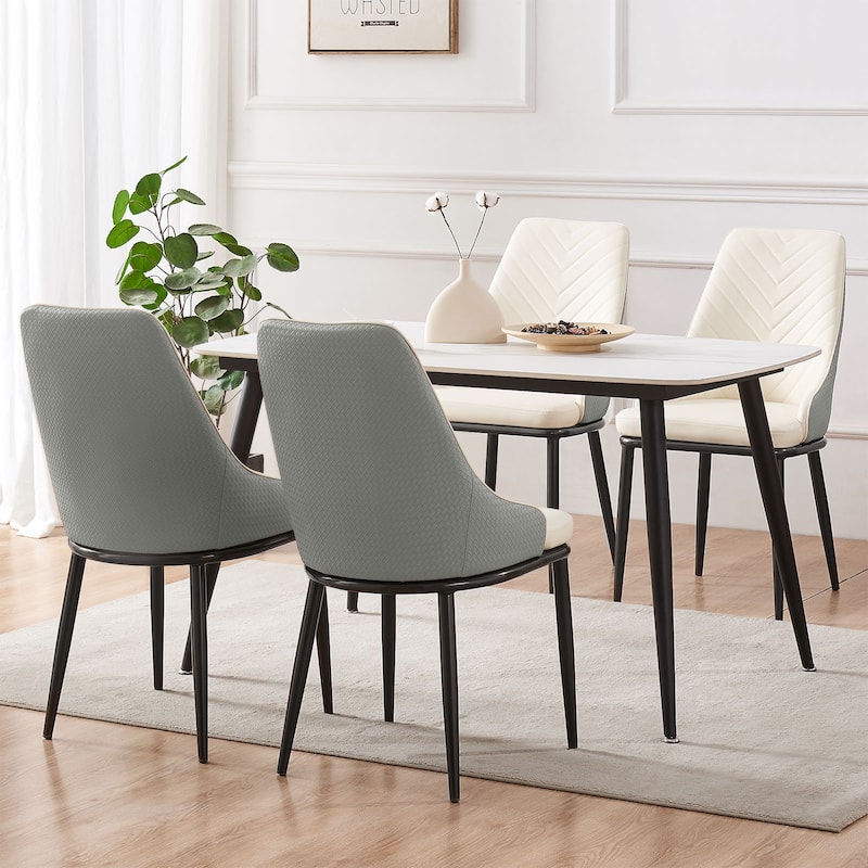 Faux Leather Upholstered Dining Chairs with Woven Back, Set of 2 - 18.11"W x 21.26"D x 36.61"H