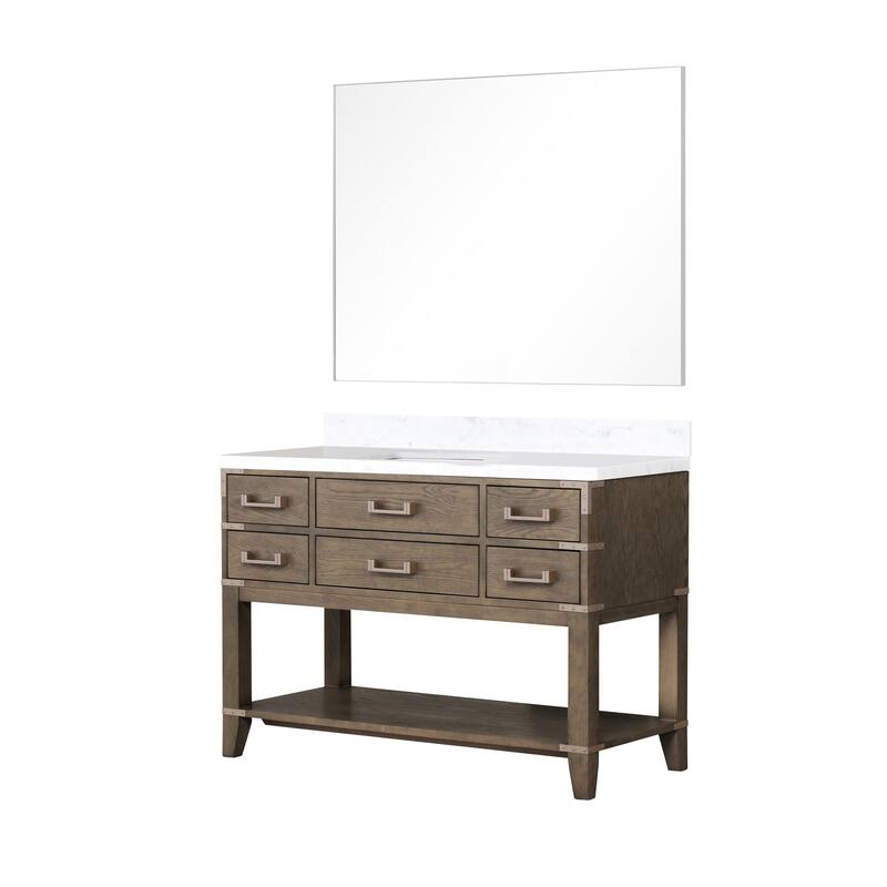 Norwalk 48 in W x 22 in D Black Oak Single Bath Vanity, Cultured Marble Top, and 46 in Mirror