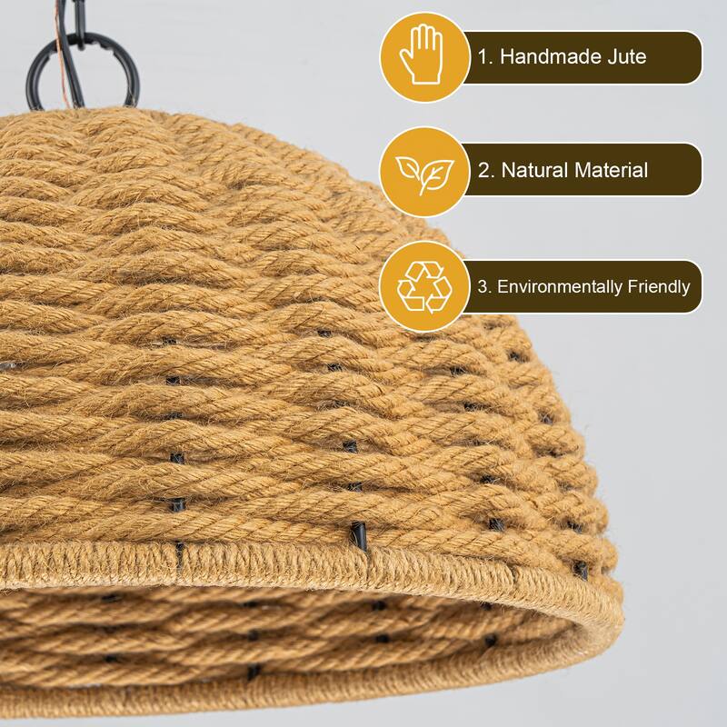 3-Light Farmhouse Hemp Rope Pendant Light for Kitchen Island Dining Room - Black - 17.9" W × 8.9" H