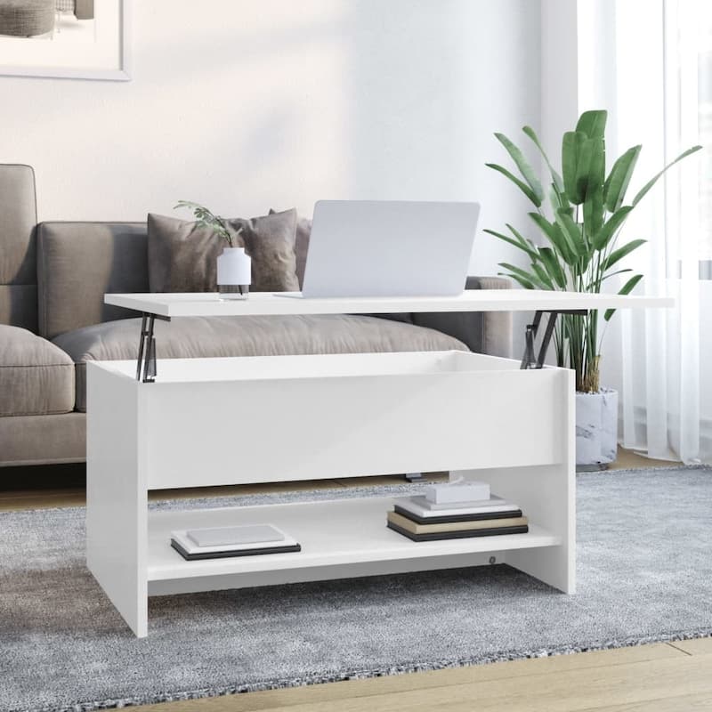 vidaXL Coffee Table Lift Top End Table Accent Side Sofa Table Engineered Wood - 31.5" x 19.7" x 16.7" - High gloss white