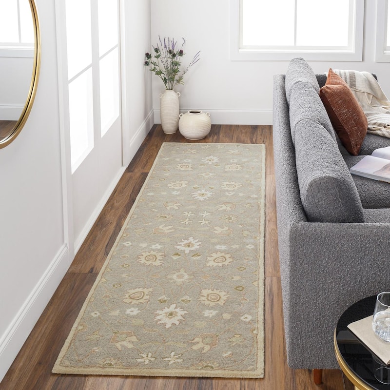 Livabliss Traditional Caesar Floral & Botanical Area Rug - 3' x 12' - Sage