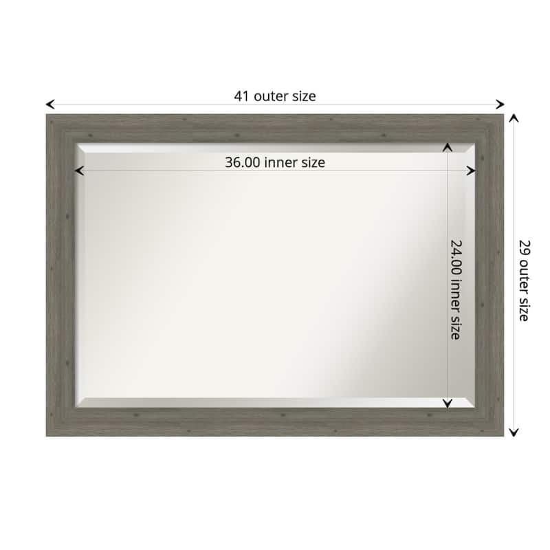 Beveled Wood Bathroom Wall Mirror - Fencepost Grey Narrow Frame - Outer Size: 41 x 29 in