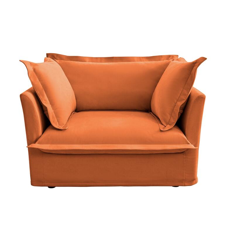 Slip-covered Armchair with Cushions and Pillows, Chenille, Orange
