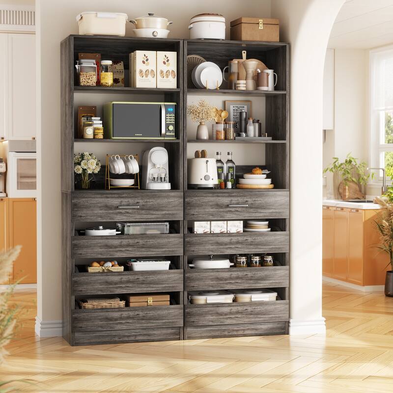 21.3'' W Closet System with 4 Wooden Drawers, 1.78FT Walk-in Closet Organizer Wardrobe with Adjustable Open Shelves