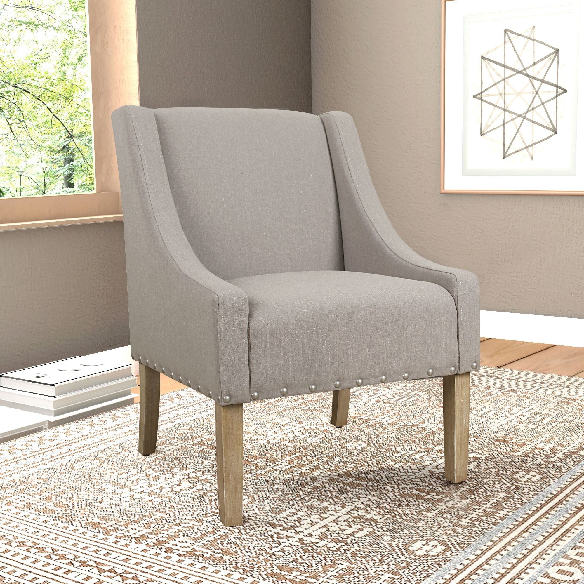 HomePop Modern Swoop Accent Chair with Nailhead Trim - Tan