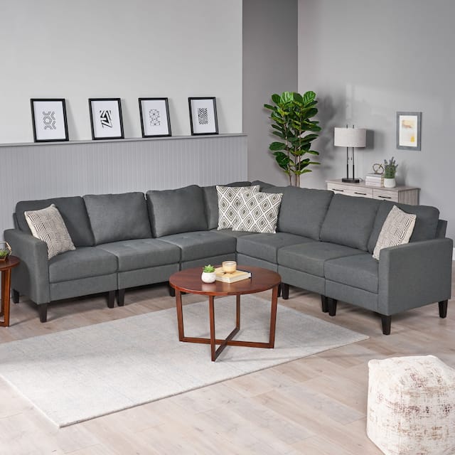 Zahra Fabric 7-piece Sectional Sofa Set by Christopher Knight Home - Dark Grey