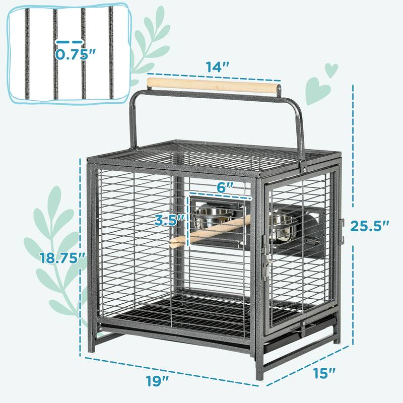 Black Vein Metal Bird Cage with Wooden Perch Stainless Steel Bowls and Multiple Doors for Small Birds