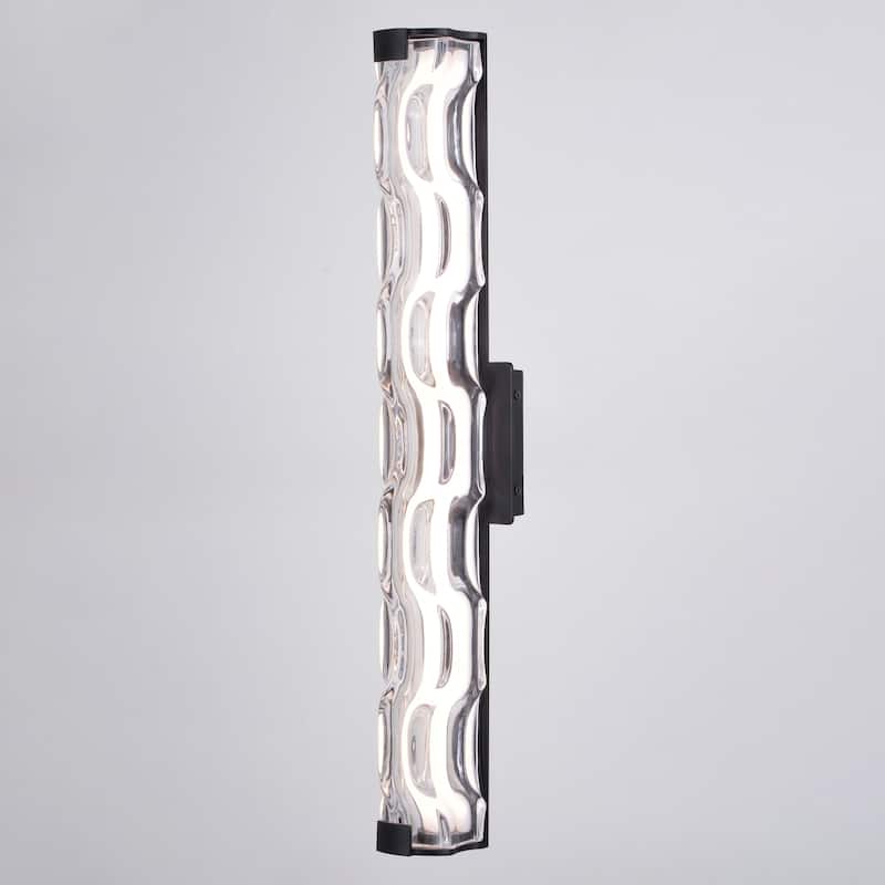 Marseille 1-Light Bathroom Vanity Lighting Fixture, Clear Wave Glass Shade, Dimmable, Integrated LED, Wall Mounted Sconce