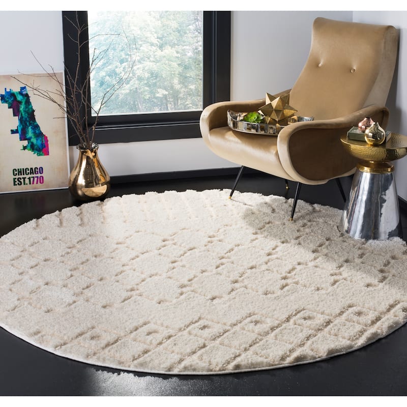 SAFAVIEH Sparta Shag Albina 1.2-inch Thick Rug - 6'7" Round - Creme/Creme