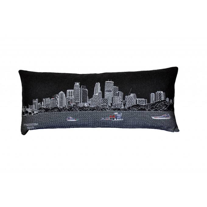 35" Black Minneapolis Nighttime Skyline Lumbar Decorative Pillow