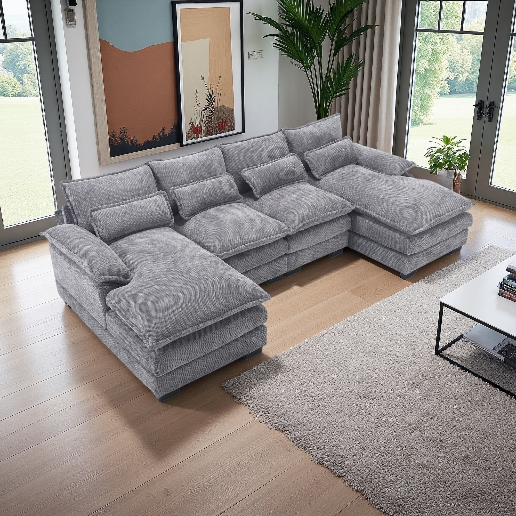 110.63" Chenille U-Shaped 4-Seater Modular Sectional Sofa