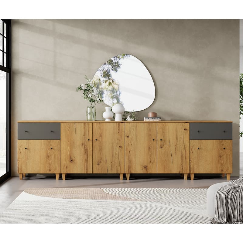 Wood Dresser with 2 Drawers and 4 Cabinets for Bedroom, 118" Wide