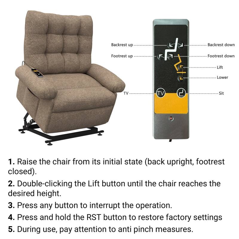 Power Lift Recliner Chair W/Remote Control And Side Pocket For Elderly